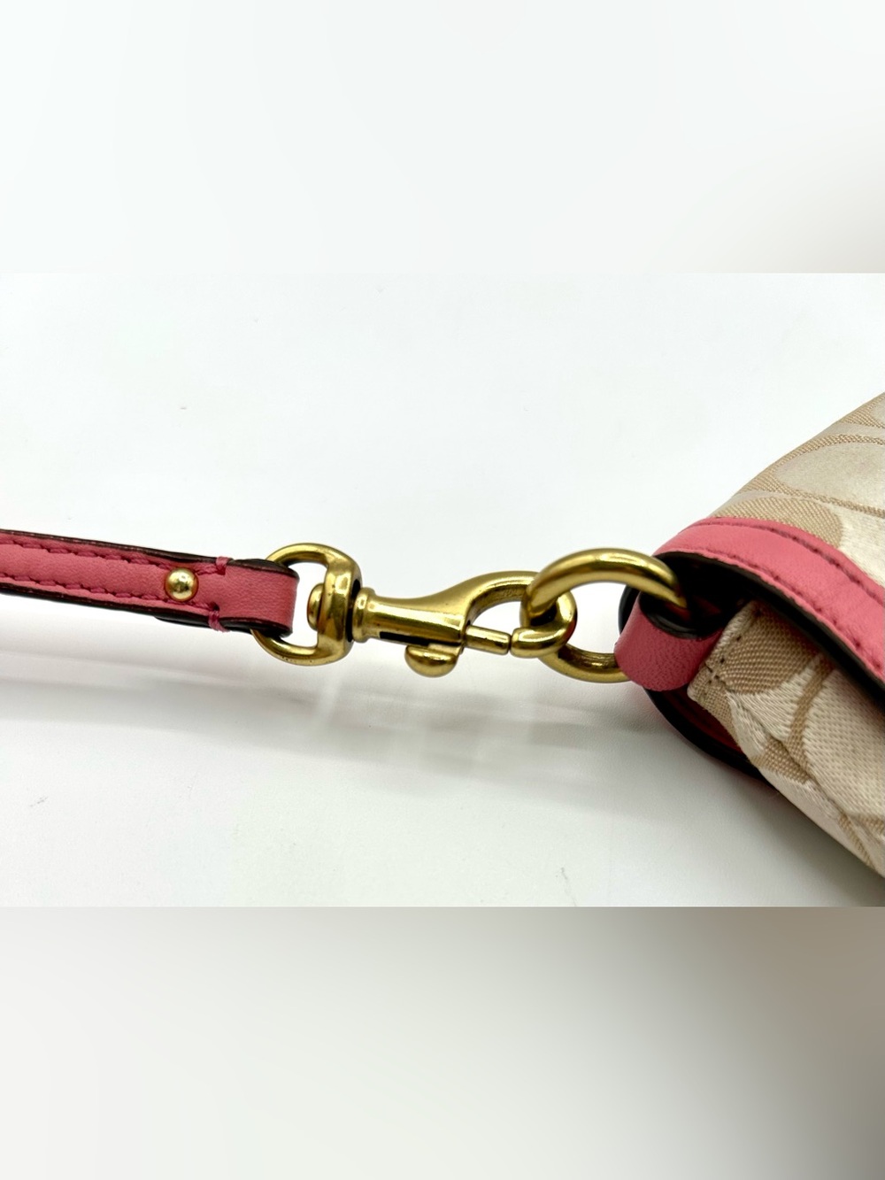 COACH Kristin Signature East/West Crossbody Bag- Khaki Canvas with Leather Trim. - Picture 8 of 16